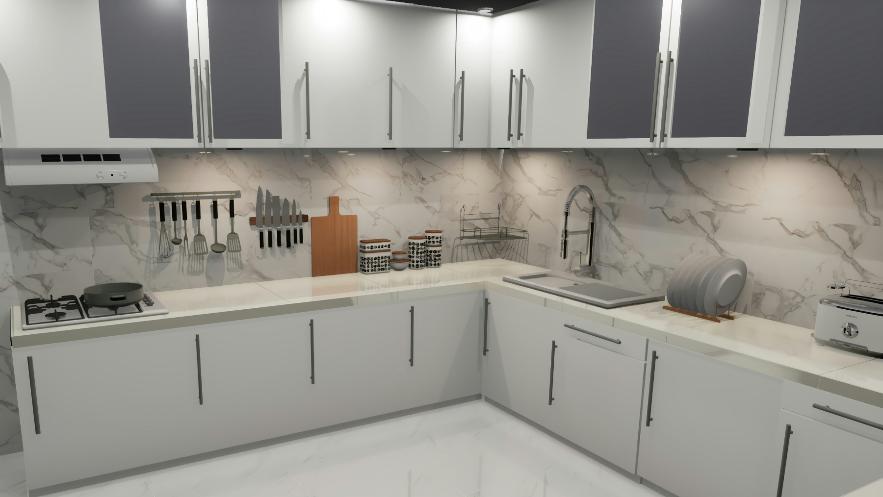 Fitted kitchen with yellow cabinetry